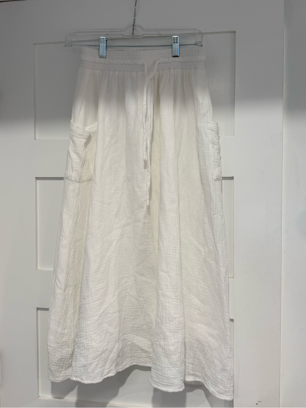Women's White Drawstring Midi Skirt
